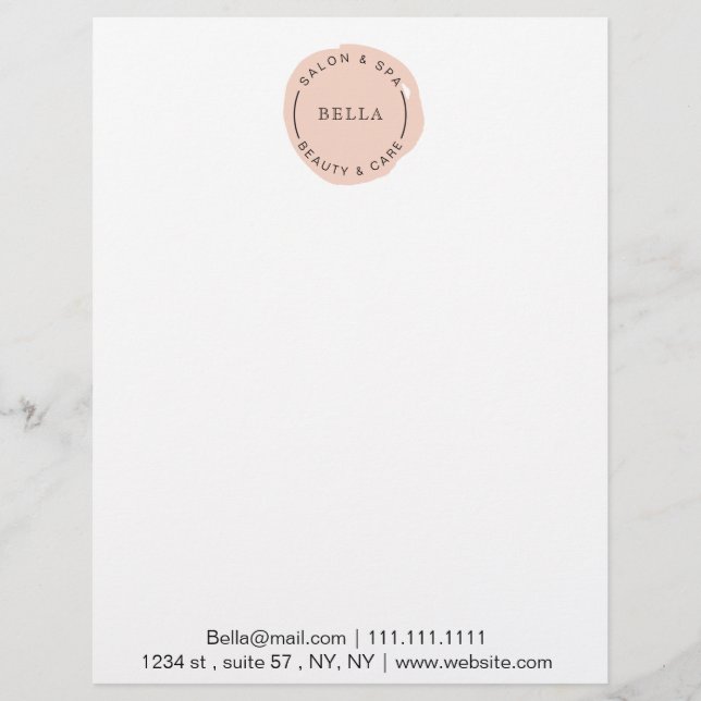 Minimal Modern Blush Salon and Spa Custom Letterhead (Front)