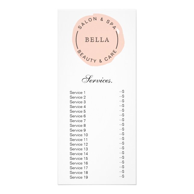 Minimal Modern Blush Salon Services rack card (Front)