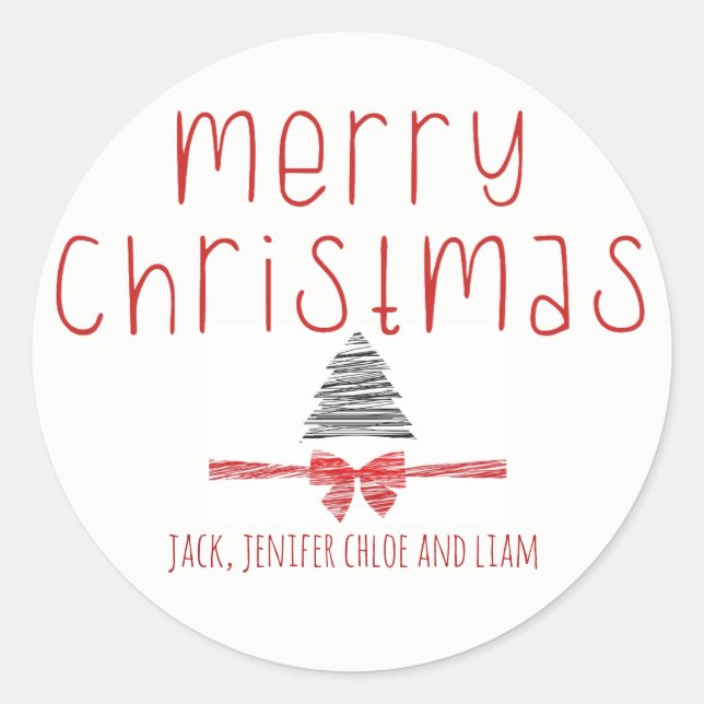 Minimal Modern Boho Chic Personalised Christmas Classic Round Sticker (Front)