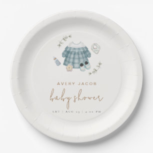 Minimal Modern Boho Clothes Pattern Baby Shower Paper Plate