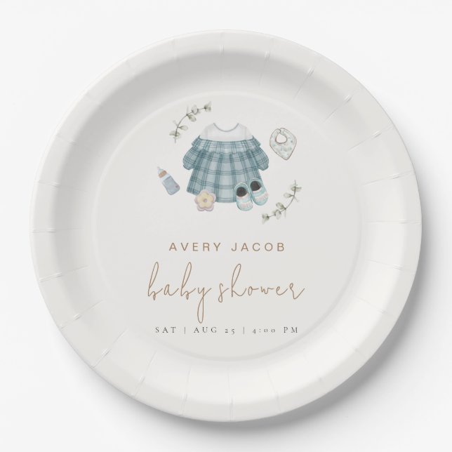 Minimal Modern Boho Clothes Pattern Baby Shower Paper Plate (Front)