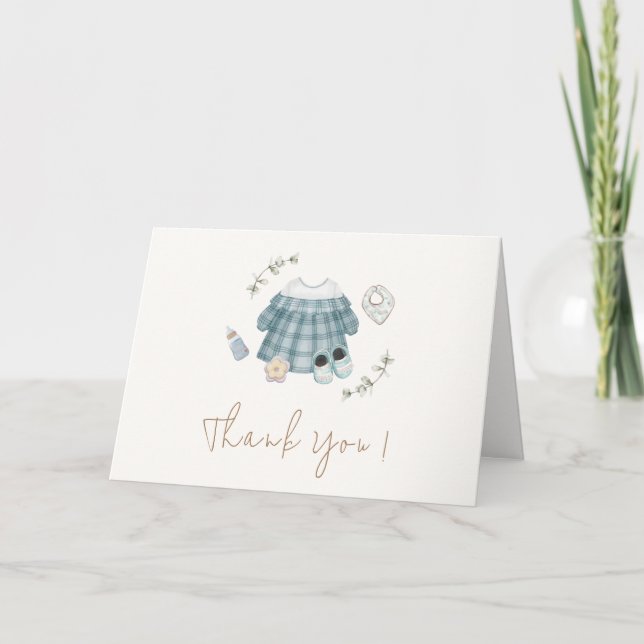 Minimal Modern Boho Clothes Pattern Baby Shower Thank You Card (Front)