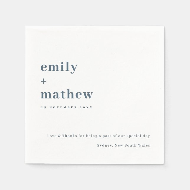 Minimal Modern Bold Navy Blue Typography Wedding Napkin (Front)