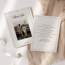 Minimal modern border photo wedding thank you card