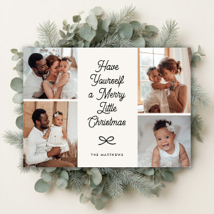 Minimal Modern Bow 4 Photo Merry Little Christmas Holiday Card