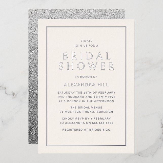 Minimal Modern Bridal Shower Silver (Front/Back)
