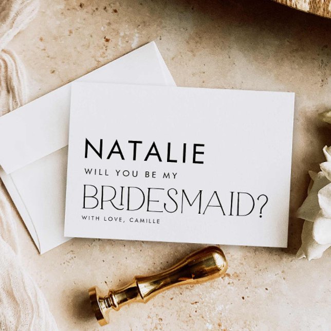 Minimal Modern Bridesmaid Proposal Card (Simple Black and White Bridesmaid proposal card.)