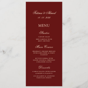 Minimal Modern Burgundy Gold Muslim Wedding Table Menu