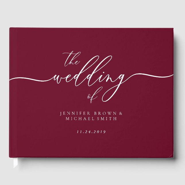 Minimal Modern Burgundy Wedding Guest Guest Book (Front)