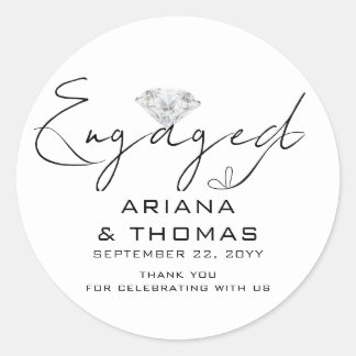  Minimal Modern Calligraphy Engagement Party Classic Round Sticker
