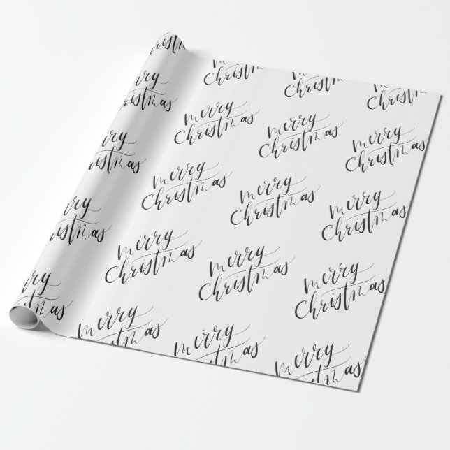 Minimal, Modern Calligraphy, Merry Christmas Wrapping Paper (Unrolled)
