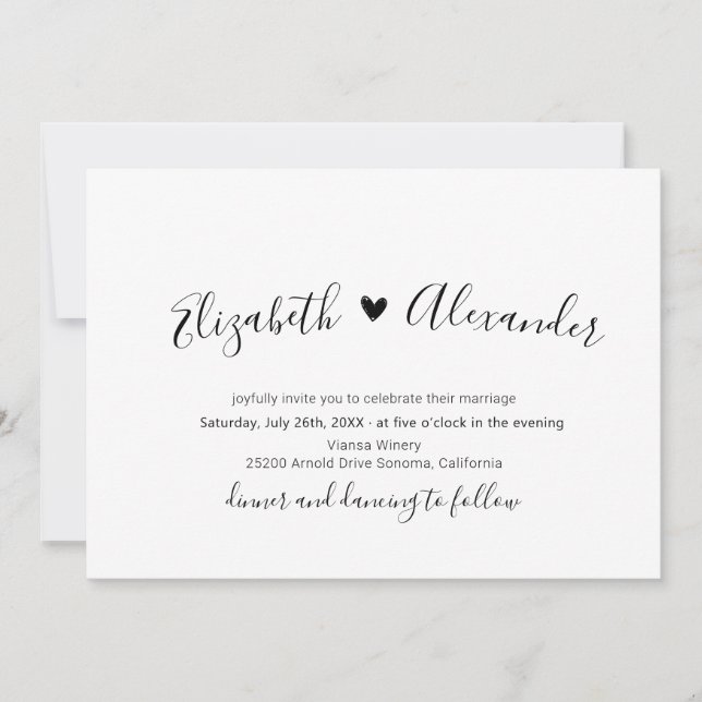Minimal Modern Calligraphy Script Heart Wedding  Invitation (Front)
