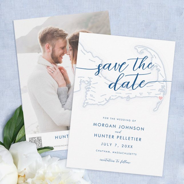 Minimal Modern Chatham Bars Inn Map Save The Date (Chatham Bars Inn Wedding Save the Dates in minimal modern navy blue from Coastal Map Designs)