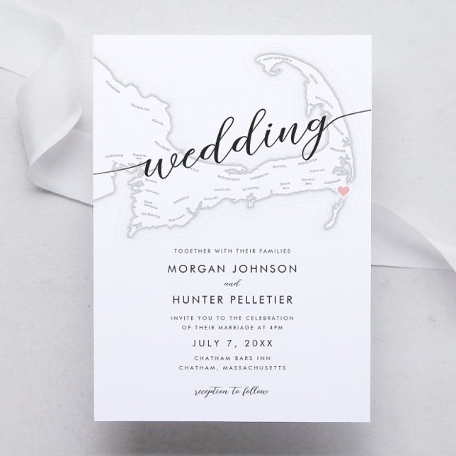Minimal Modern Chatham Bars Inn Wedding Invitation (Chatham Bars Inn Wedding Invitations in minimal modern black and white from Coastal Map Designs)