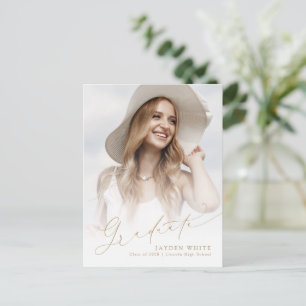 Minimal Modern Chic Script Photo Graduation invite Postcard