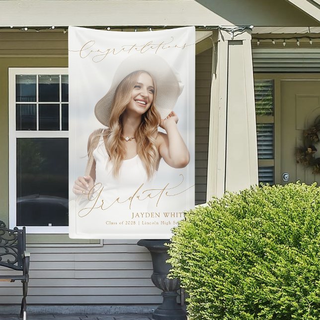 Minimal Modern Chic Script Photo Graduation Party Banner (Minimal Modern Chic Script Photo Graduation Party Banner)