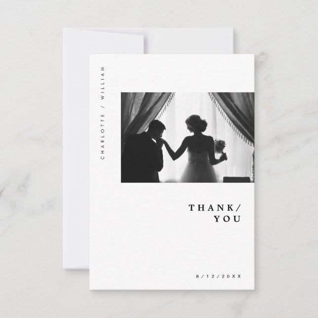 Minimal Modern Chic Typography Photo Wedding Thank You Card (Front)