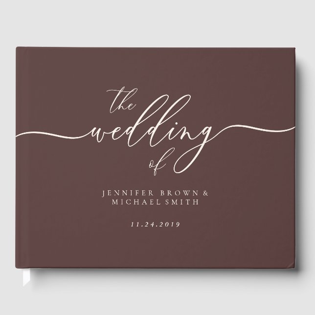 Minimal Modern Chocolate Brown Wedding Guest Book (Front)