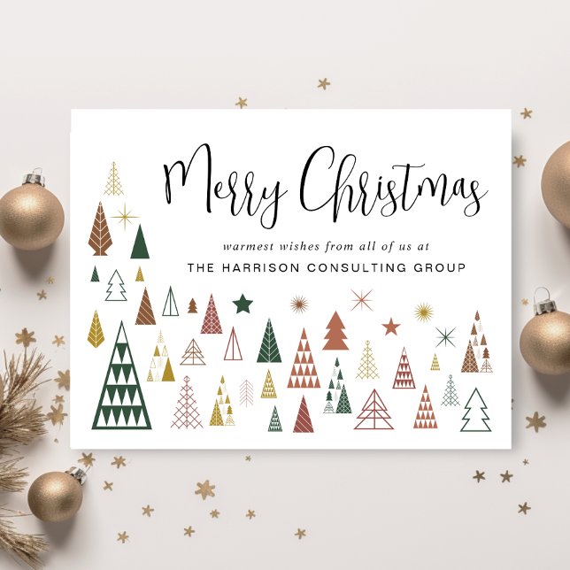 Minimal Modern Christmas Trees Business Corporate Holiday Card (Spread the joy of the season and strengthen business relationships with our stylish holiday card)