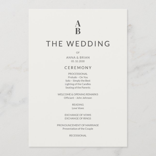 Minimal Modern Civil Wedding Program (Front)