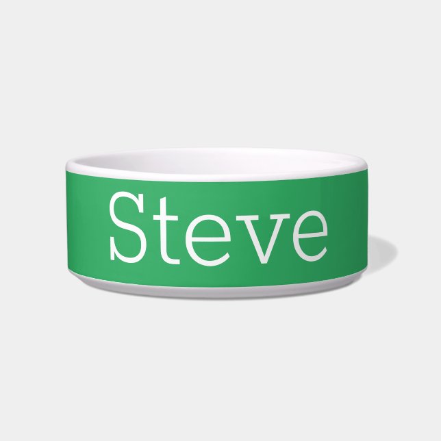 Minimal Modern Classic Solid Colour Green Name Pet Bowl (Front)