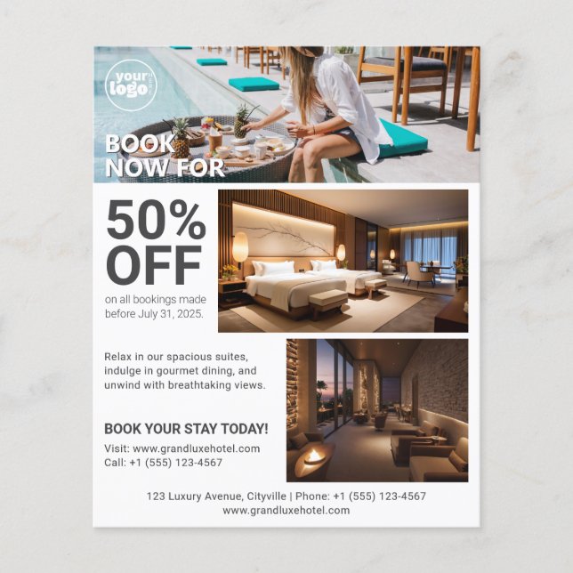 Minimal Modern Clean Promotional Hotel Booking Flyer (Front)
