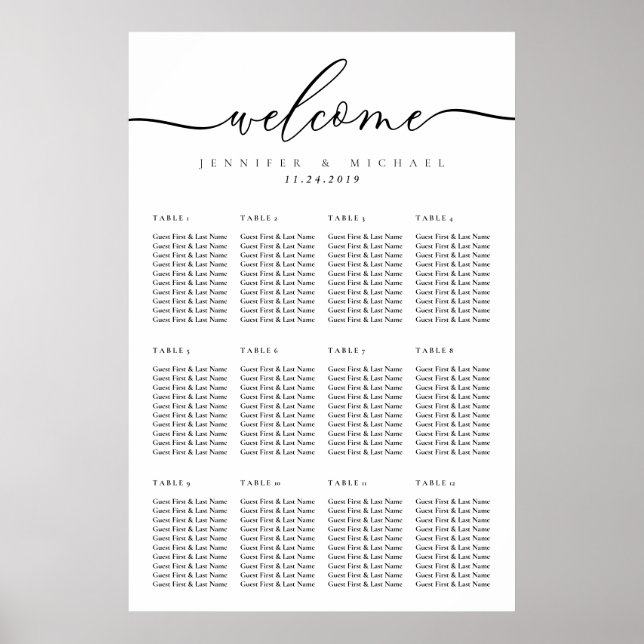 Minimal Modern Clean Simple Wedding Table Numbers Poster (Front)