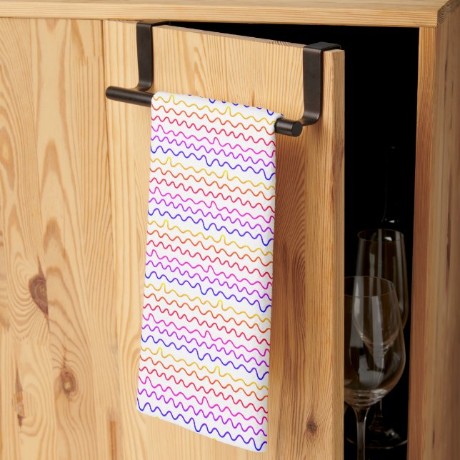 Minimal Modern Colourful Rainbow Squiggly Lines  Tea Towel (Thirds Fold)