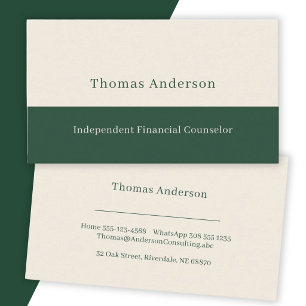 Minimal Modern Counsellor Cream Green Business Card