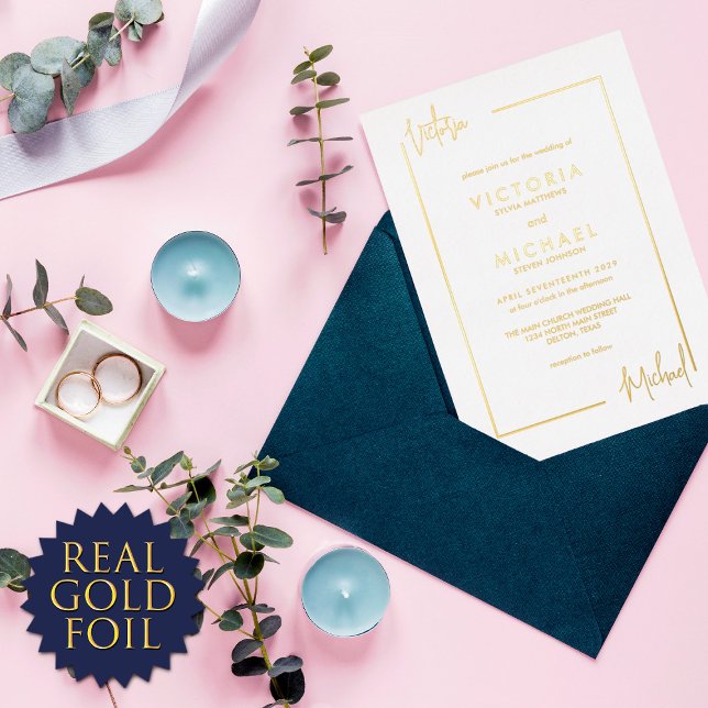 Minimal Modern Couple Names Border Wedding Real (Creator Uploaded)