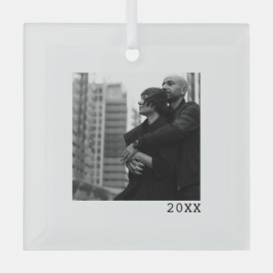 Minimal Modern Couples Photo Glass Tree Decoration