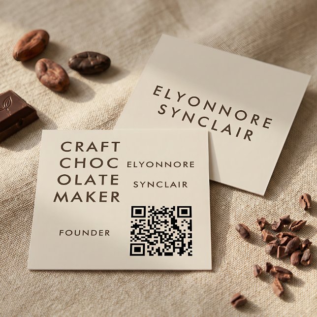 Minimal Modern Craft Chocolate Maker Qr Code Square Business Card (Creator Uploaded)