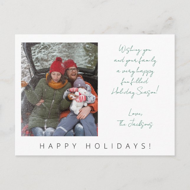 Minimal Modern Custom Handwriting Holiday Photo Postcard (Front)