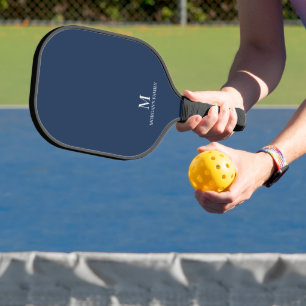 Minimal Modern Custom Monogram Name Navy Blue Pickleball Paddle