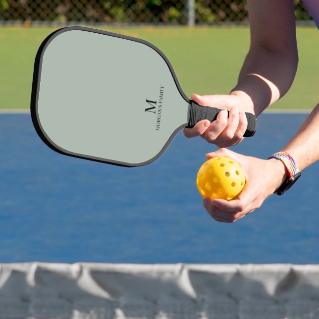 Minimal Modern Custom Monogram Name Sage Green Pickleball Paddle (Insitu)