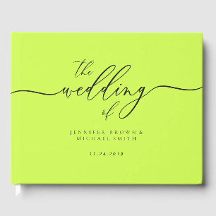 Minimal Modern Cyber Lime Jet Black Wedding Guest Book