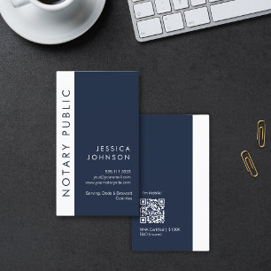 Minimal Modern Dark Blue Mobile Notary Public QR  Business Card