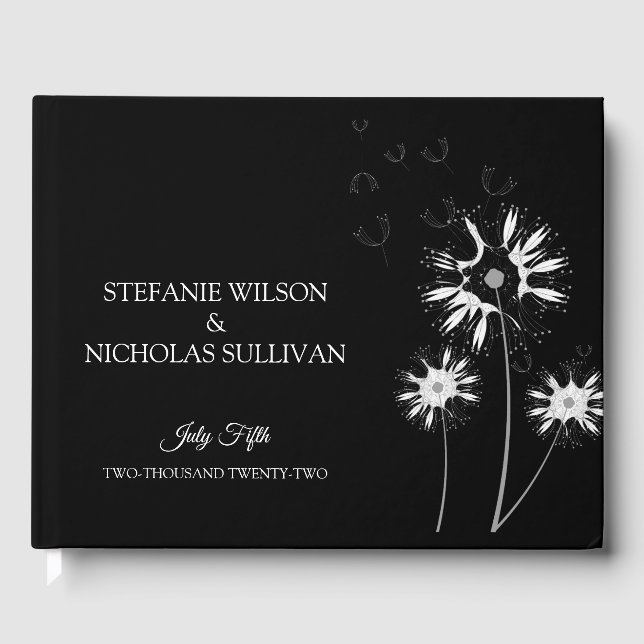 Minimal Modern Delicate Floral Monogram Wedding Guest Book (Front)