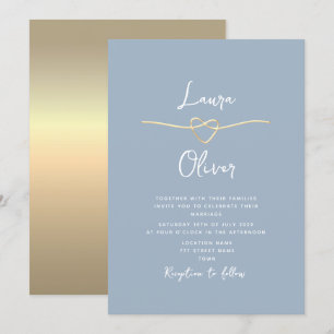 Minimal Modern Dusty Blue Gold Wedding Invitation