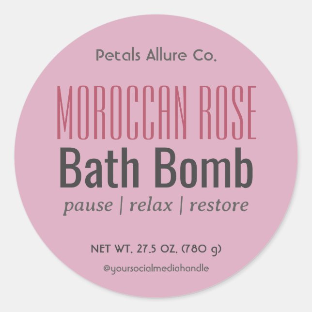 Minimal Modern Dusty Pink Bath Bomb Round Label (Front)