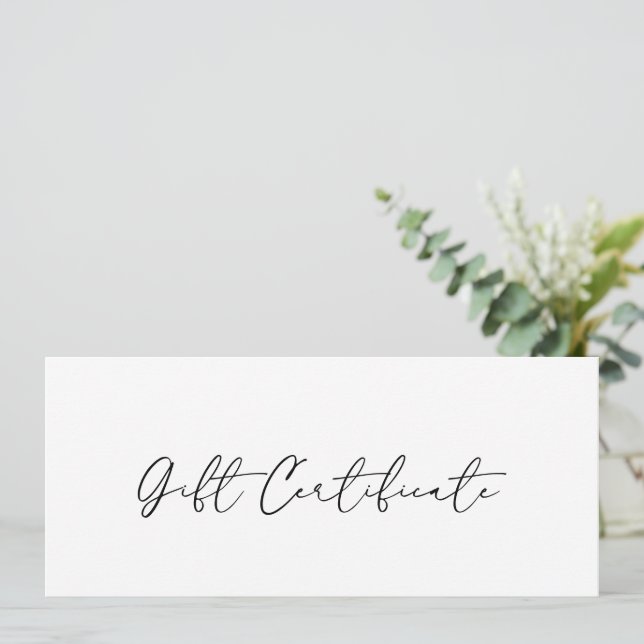 Minimal Modern Elegant Business Gift Certificate (Standing Front)