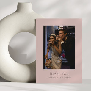Minimal Modern Elegant Dusty Blush Wedding Photo Thank You Card
