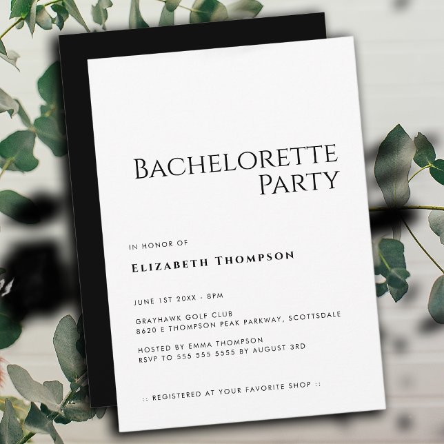 Minimal Modern Elegant Simple Bachelorette Party Invitation (Creator Uploaded)