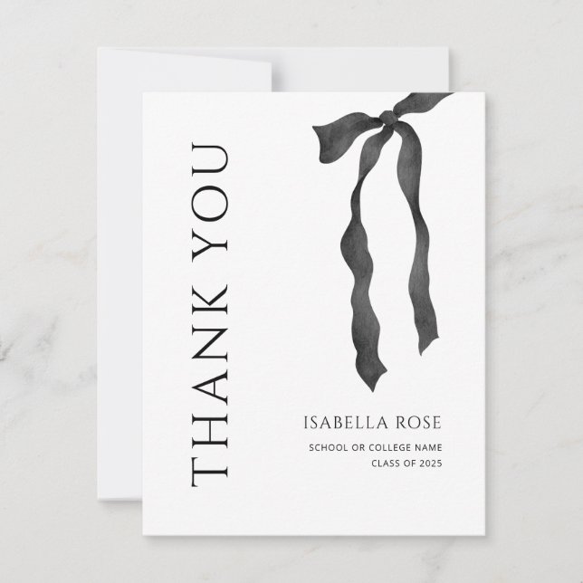 Minimal Modern Elegant Simple Bow Graduation  Thank You Card (Front)