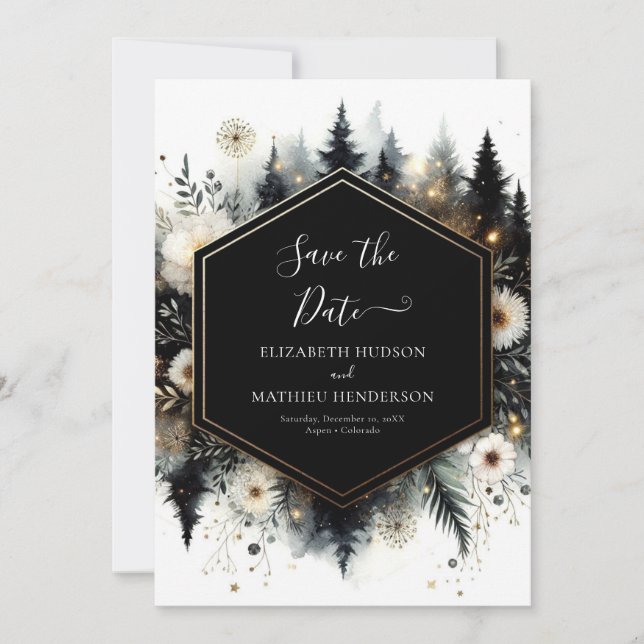 Minimal Modern Enchanted Forest Wedding Save The Date (Front)