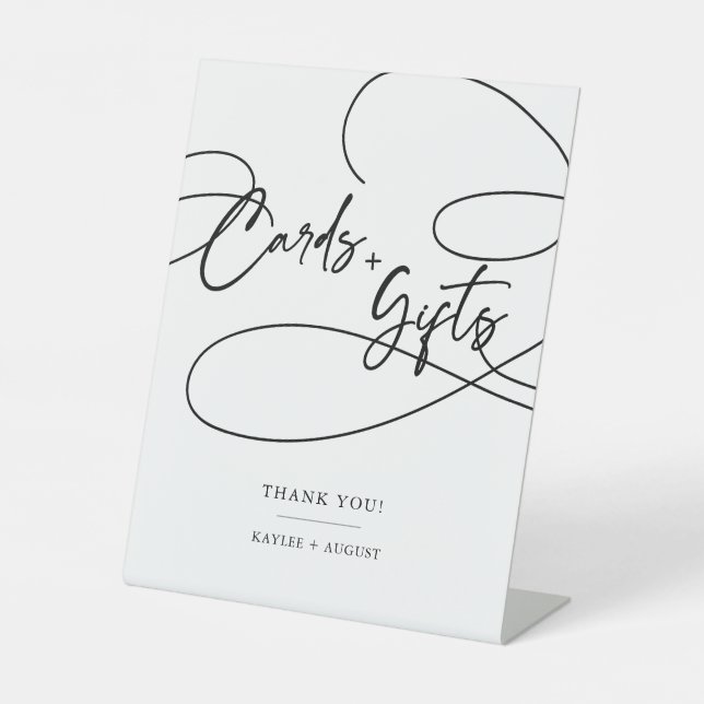 Minimal Modern Fancy Script "Card + Gifts" Wedding Pedestal Sign (Front)