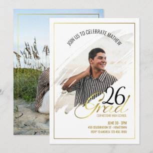 Minimal Modern Faux Gold Frame Photo Grad Party Invitation