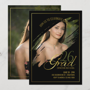 Minimal Modern Faux Gold Frame Photo Grad Party Invitation