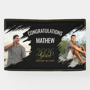Minimal Modern Faux Gold Two Photo Grad Party Banner