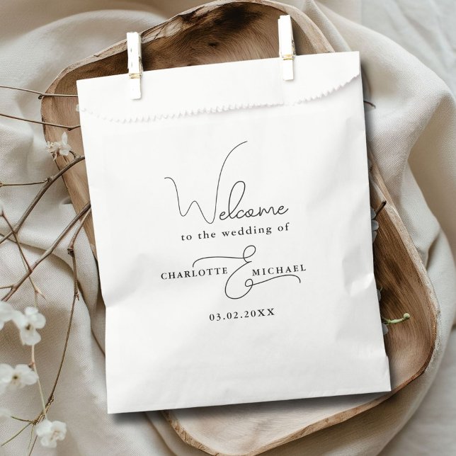 Minimal modern favour bag (Minimal modern wedding favor bag with your name and date.)